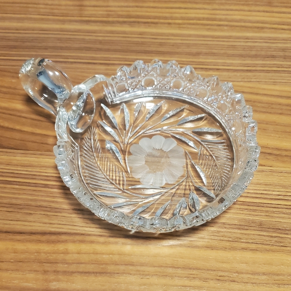 Kiefer Bros Almat Nappy Cut Glass Clear Flower Fern Leaves Cane 1913